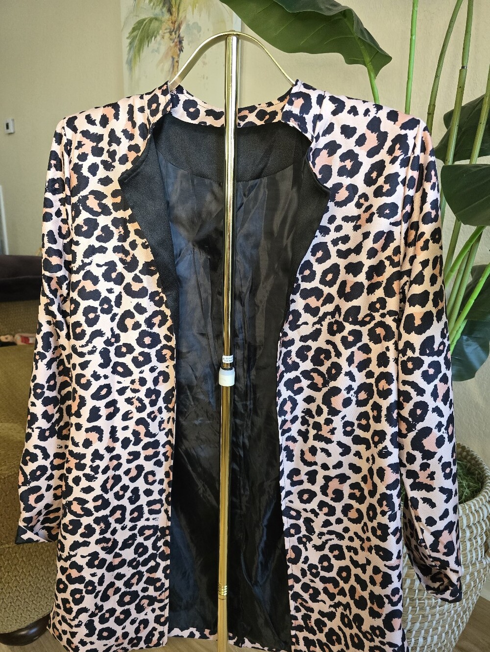 Women’s Leopard Print Open Front Coatigan - Pink/Black
